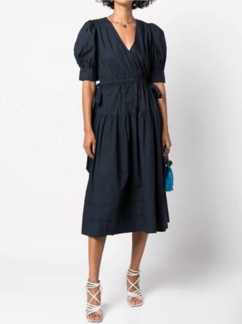 Ulla Johnson Imani Midi Cotton Blue Puff Sleeve Dress Dark Navy Blue Size 4